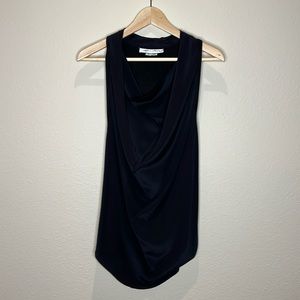 Fifteen Twenty Black Silk Drape Neck Sleeveless Blouse Sz S